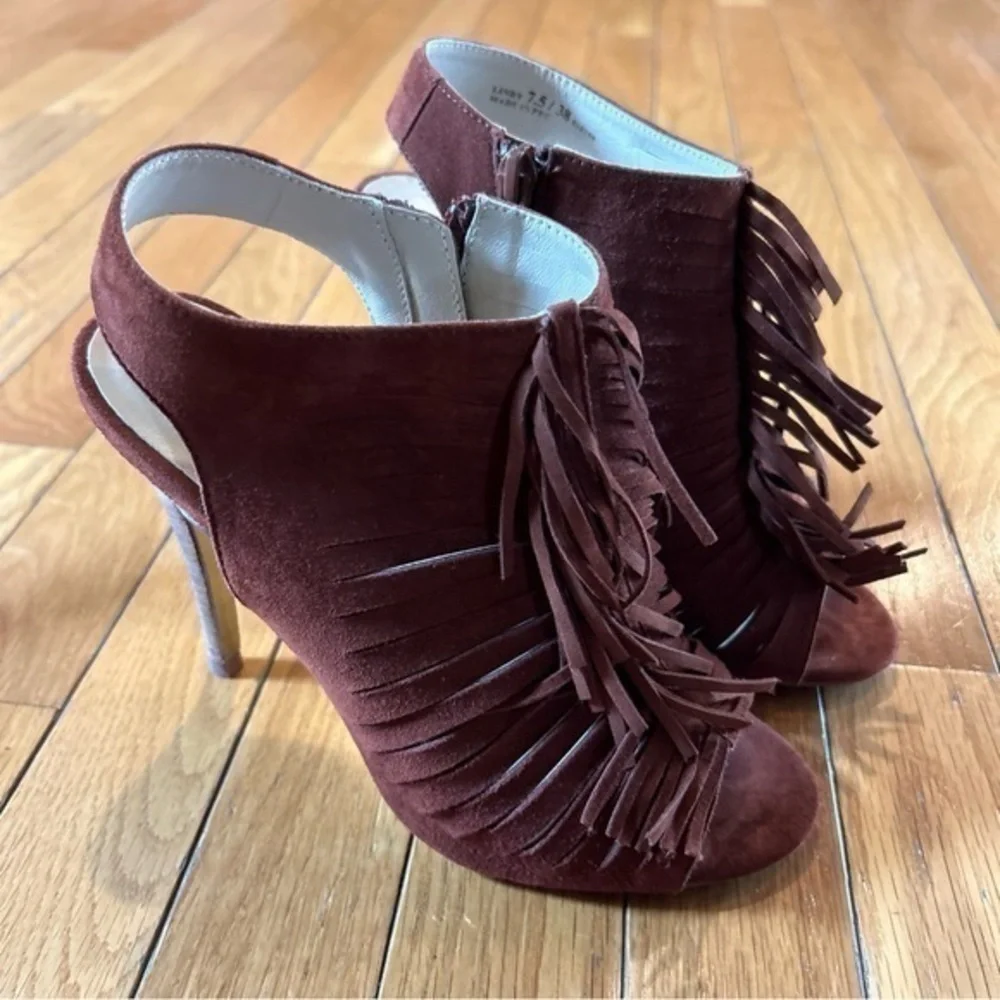 Chinese Laundry Lindy Heels w/ Fringe Kristin Cavallari Peep Toe Sz 7.5 Brown